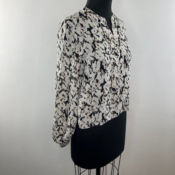 Derek Lam 10 Crosby Black Beige Blouse Top Cropped Printed Split Neck Size 0 - Picture 5 of 11